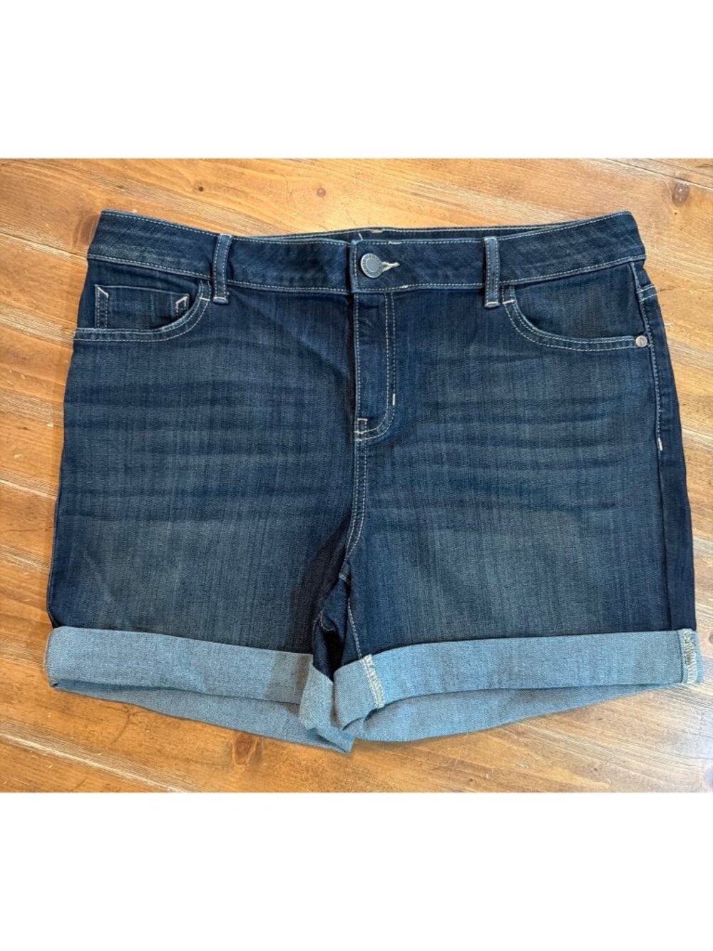 Simply Vera Vera Wang Womens Denim Cuffed Shorts Size 12 Dark Wash
